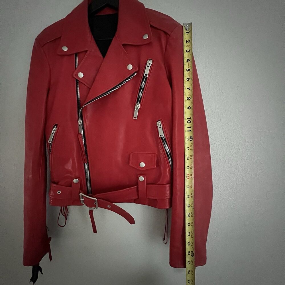 Ben Taverniti Unravel Project Men’s Red Leather Biker Jacket Size 42 - Picture 5 of 10